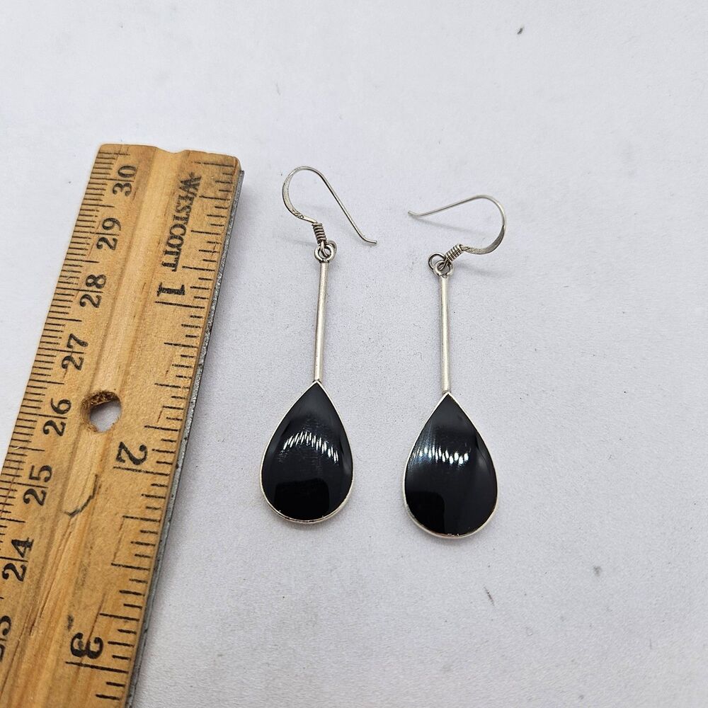 Sterling Silver and Onyx Dangle Earrings 925